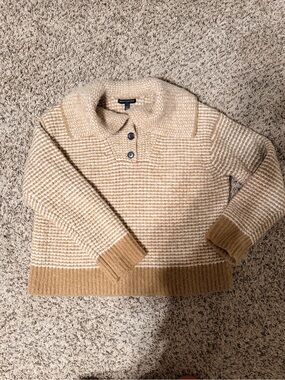 Banana Republic Cream and Tan Striped Collared Sweater